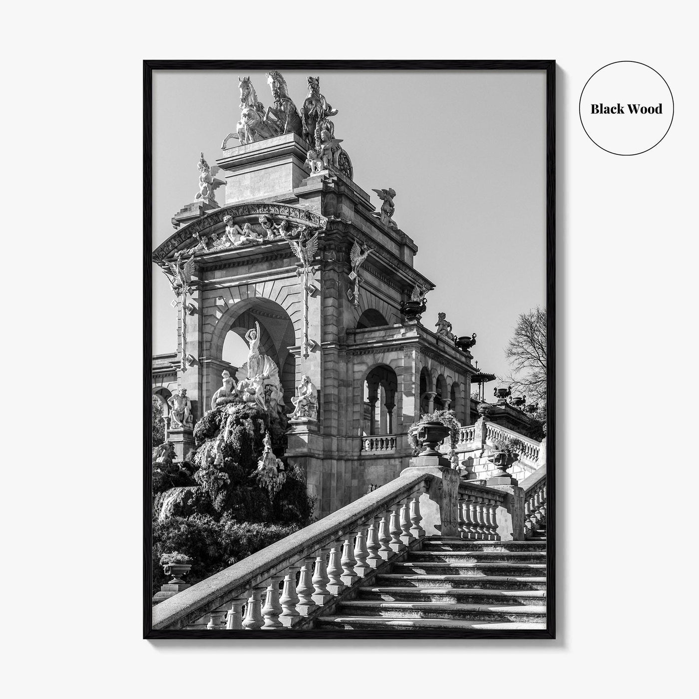 Barcelona Black and White Fine Art Photo Print, Ciutadella Park Cascada, Spain Wall Poster
