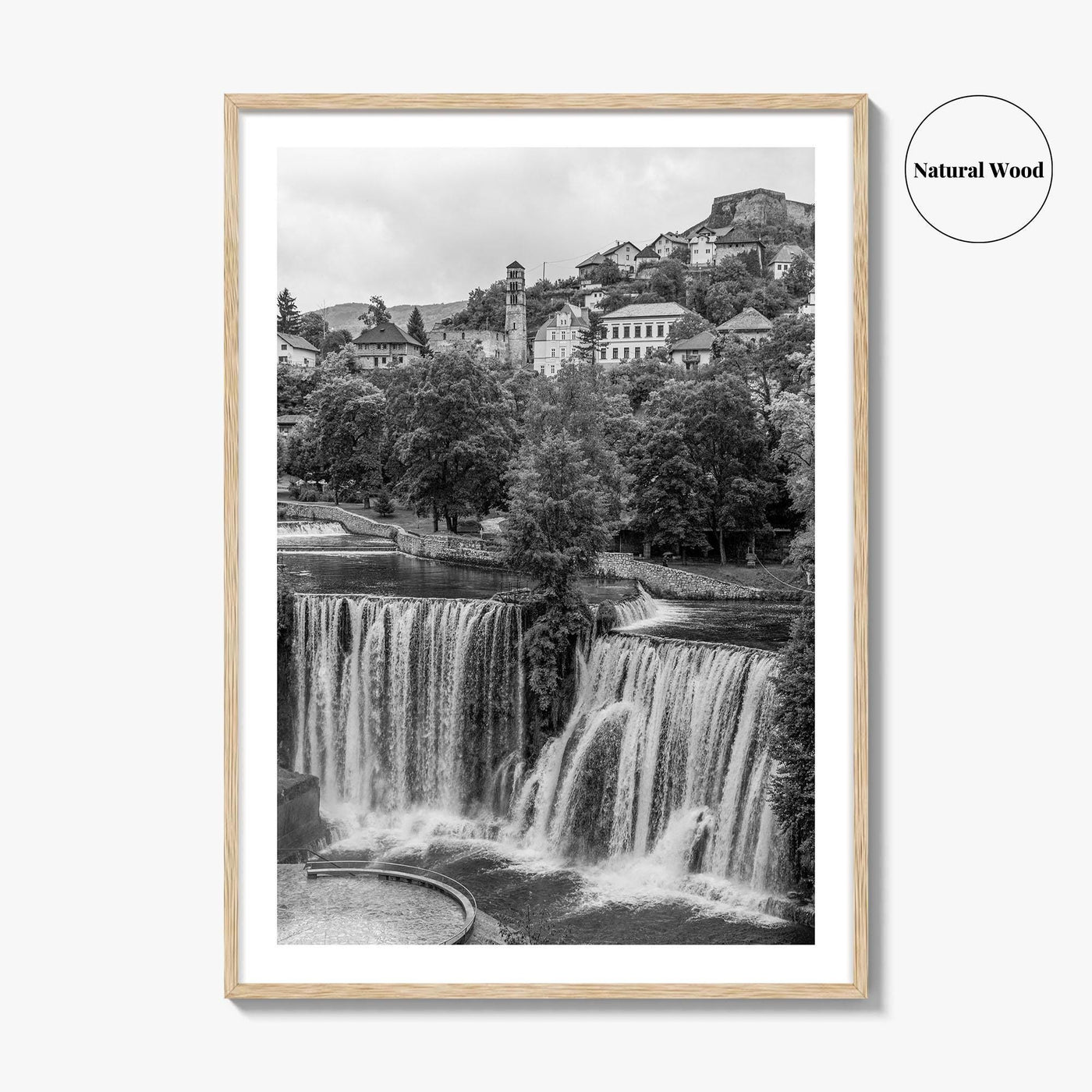 Jajce Black and White Fine Art Photo Print, Bosnia and Herzegovina, Pliva Waterfall