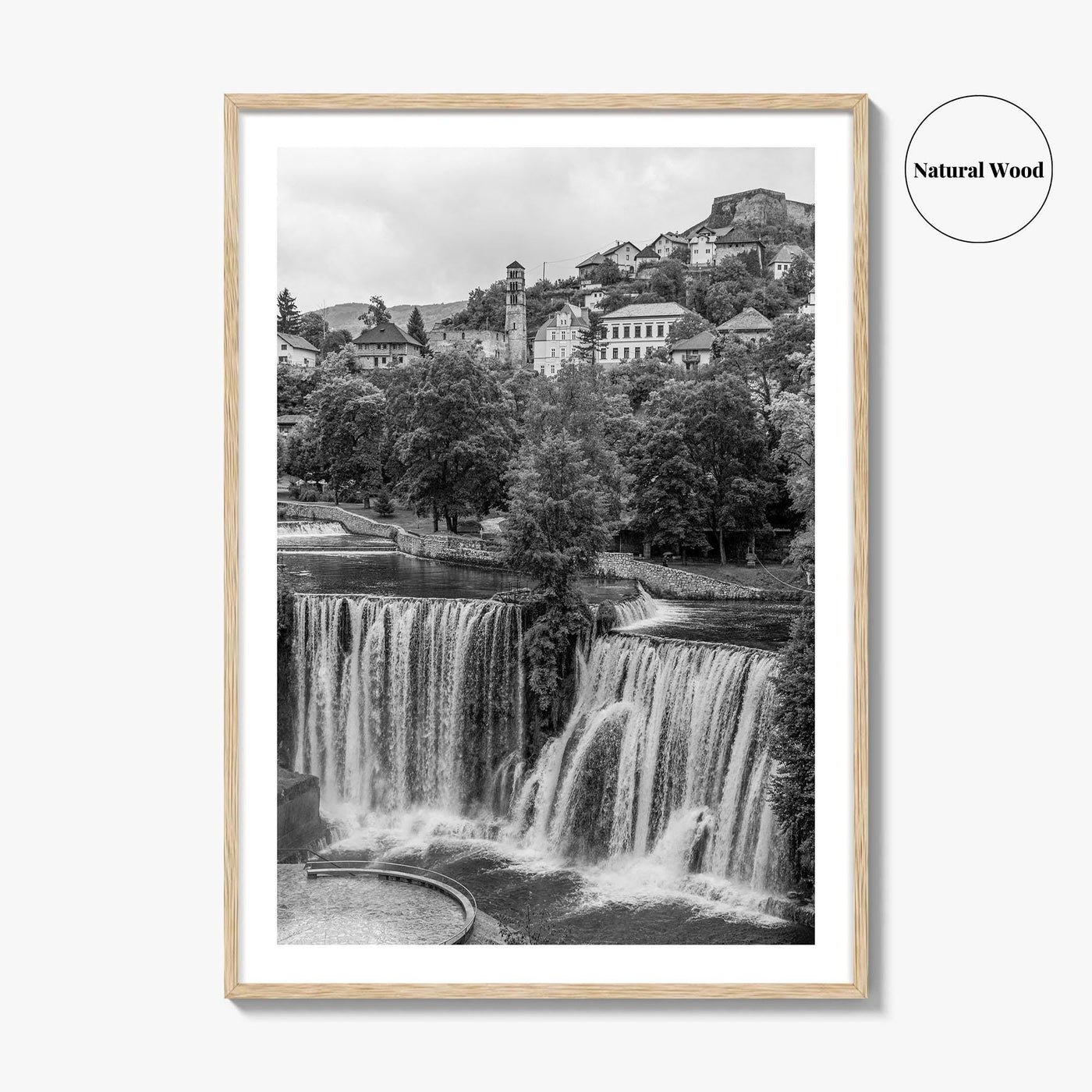 Jajce Black and White Fine Art Photo Print, Bosnia and Herzegovina, Pliva Waterfall