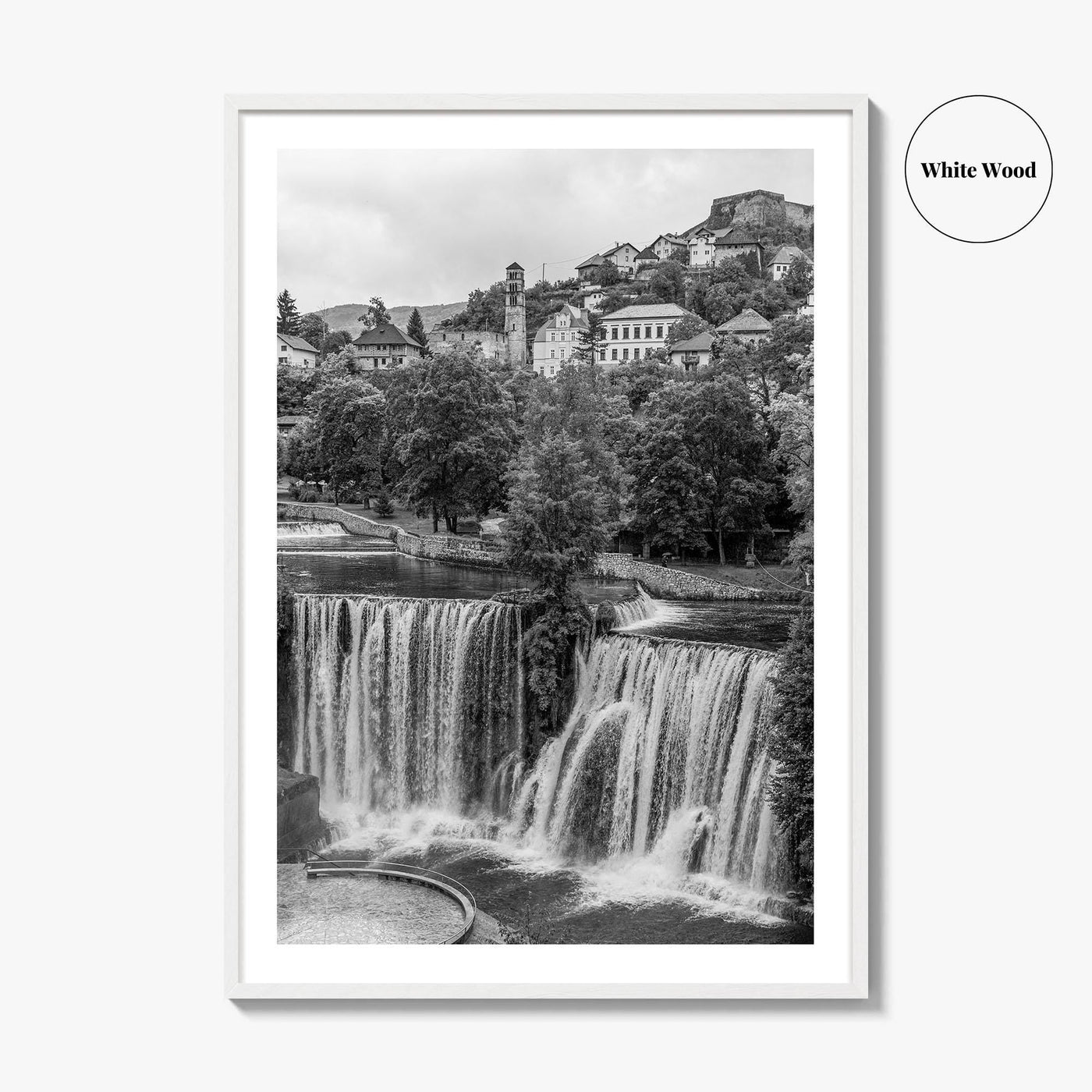 Jajce Black and White Fine Art Photo Print, Bosnia and Herzegovina, Pliva Waterfall