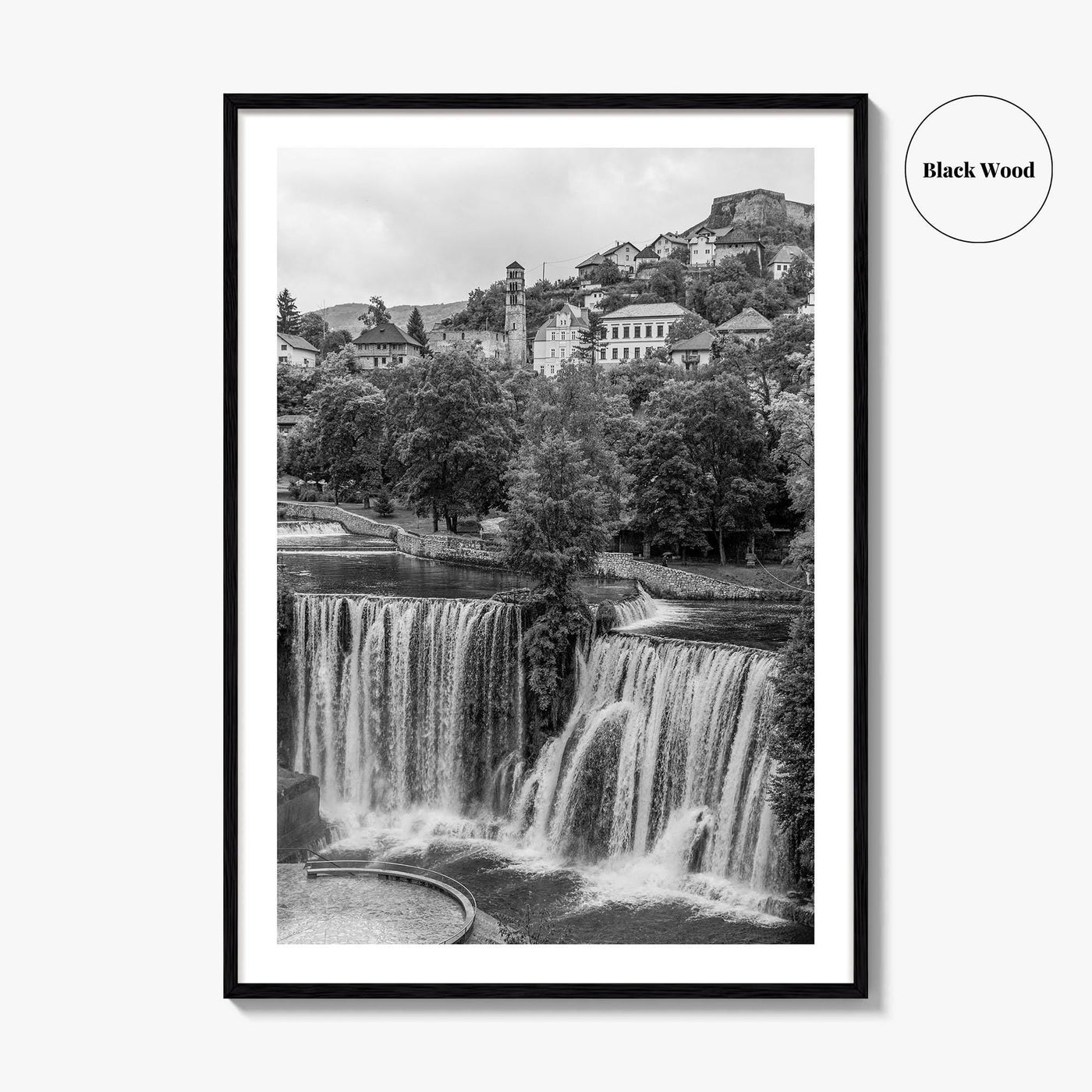 Jajce Black and White Fine Art Photo Print, Bosnia and Herzegovina, Pliva Waterfall