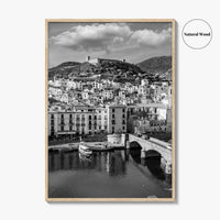 Bosa Black and White Fine Art Photo Print, Sardinia Italy, Sardegna, Aerial View, Poster