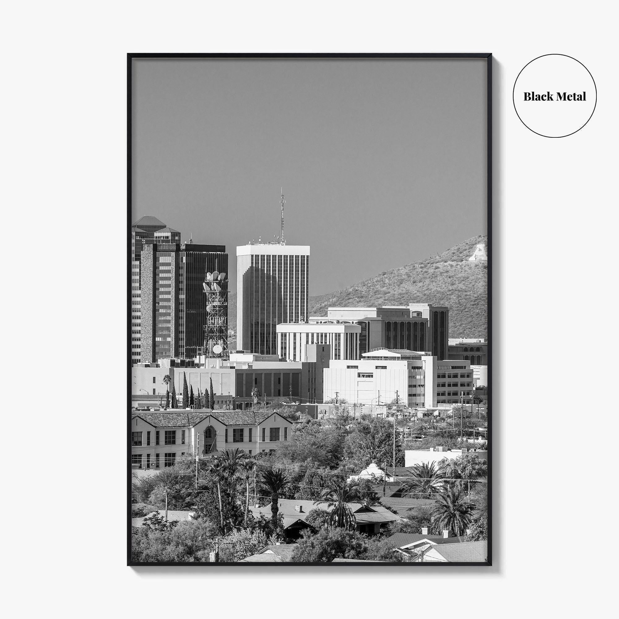 Tucson Skyline Black and White Fine Art Photo Print, Arizona Wall Poster, USA City