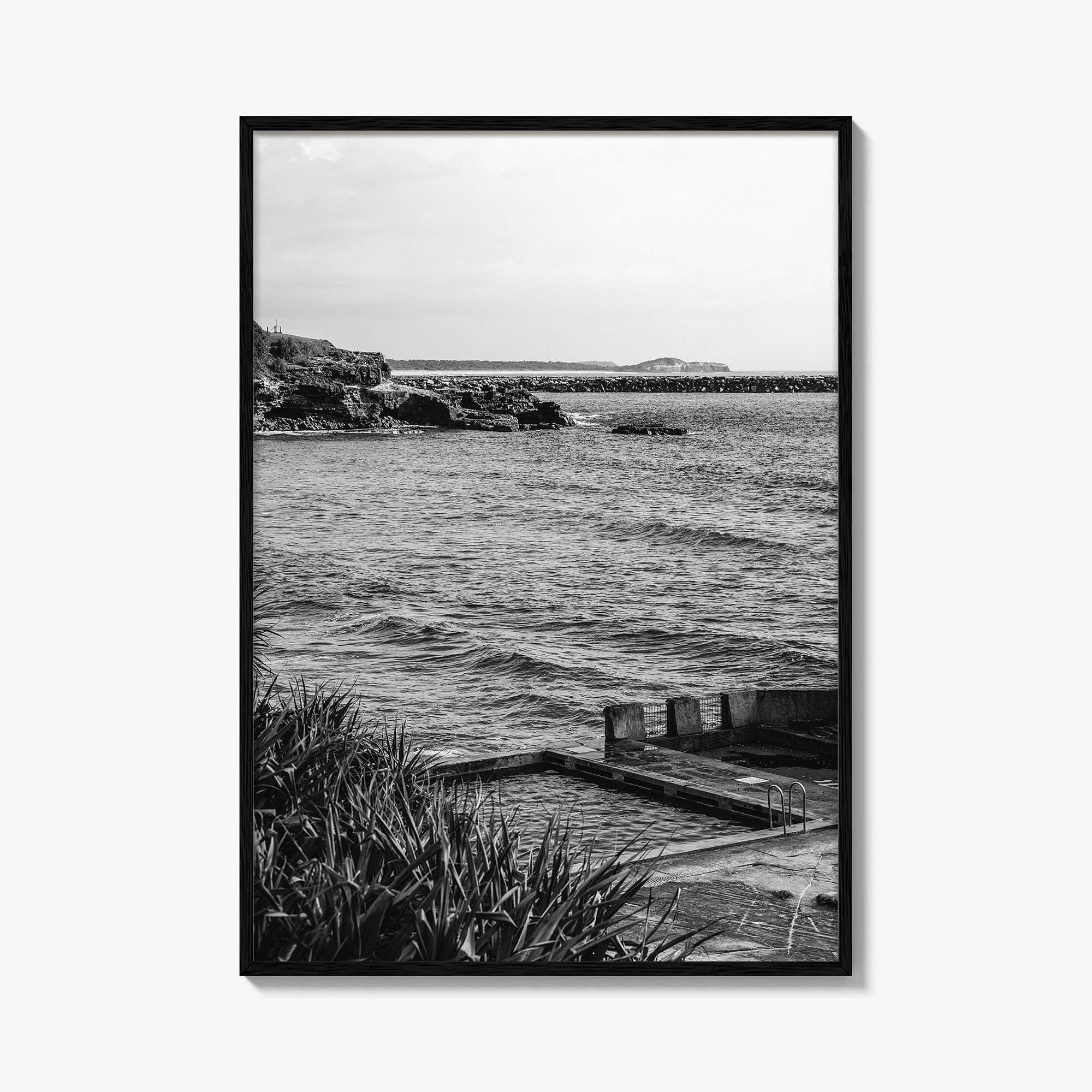 Yamba Black and White Fine Art Photo Print, Ocean Pool, NSW Australia Poster
