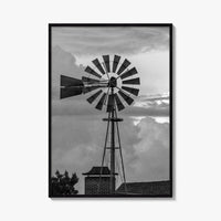Texas Black and White Fine Art Photo Print, Windmill, Thunderstorm Skies, Landscape Poster, USA