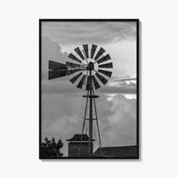 Texas Black and White Fine Art Photo Print, Windmill, Thunderstorm Skies, Landscape Poster, USA